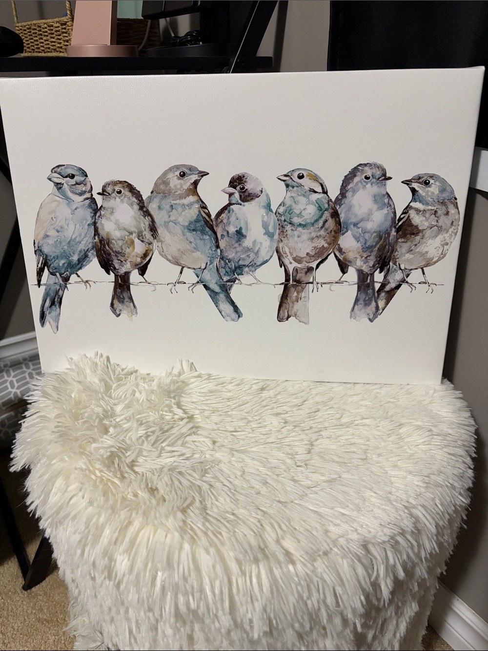 Birds on a Wire Watercolor Style Art Piece